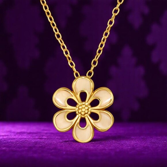 925 Sterling Silver Jewelry - Gold-Plated Sterling Silver Flower Pendant Necklace‎ With 18 inch Chain Gift
